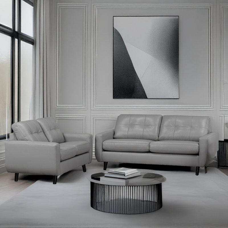 Tiena Leather Sofa & Loveseat Set, Gray