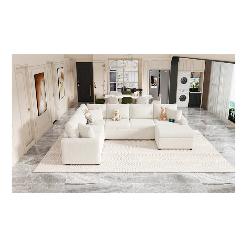Divan-lit modulaire avec canapé-lit de rangement de 112,2 po avec repose-pieds, trois coussins et dispositifs de chargement pour le salon