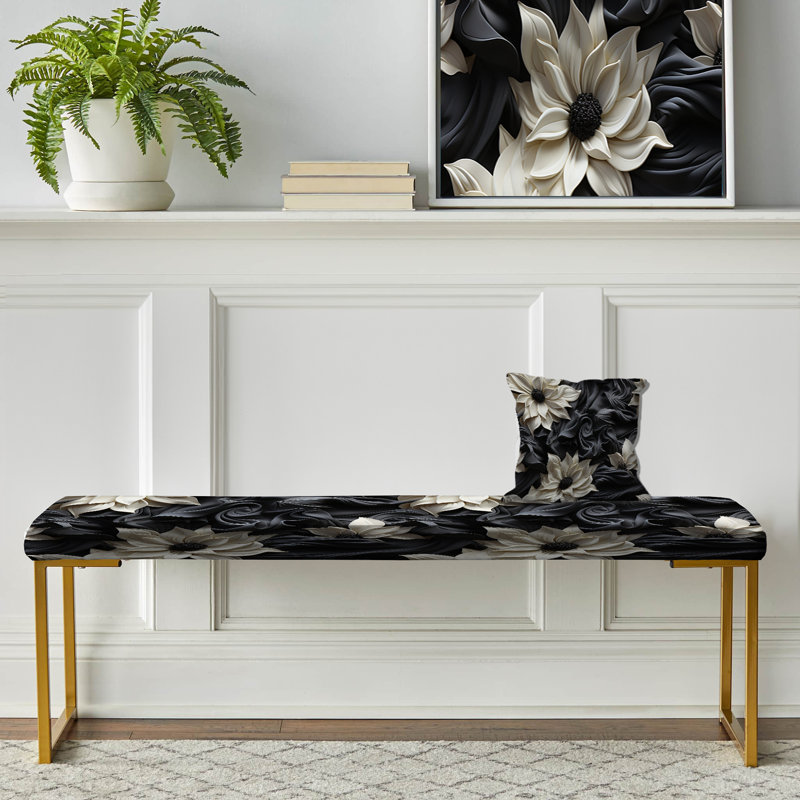 Banc floral rembourré or, White And Grey Symphony Of Petal Gardens
