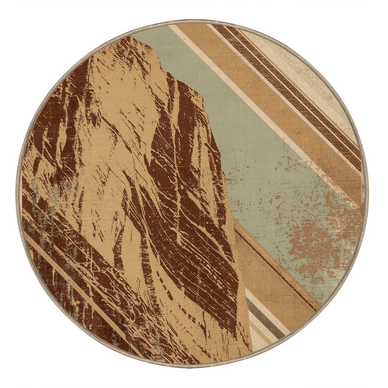 Tapis beige rustique lavable à la machine Pegah Country, Rond 4 pi