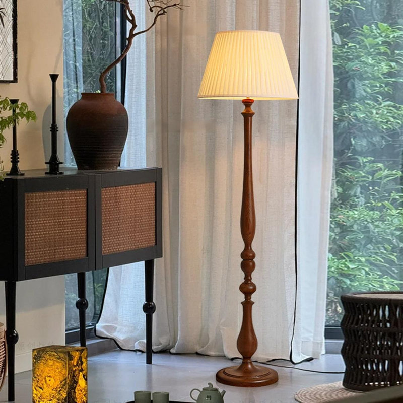 Beige-blanc + coton et lin brun clair + lampes sur pied de forme libre en bois massif