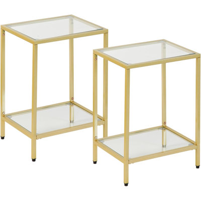 Modern 2-Tier End Table With Tempered Glass Top And Sturdy Metal Frame, Space-Saving Side Table For Living Room And Bedroom