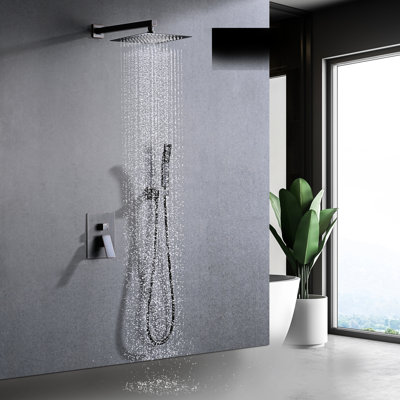 Robinet de douche mural en bronze huilé avec pluie de 10 po, têtes à main et buse autonettoyante, système de pluie