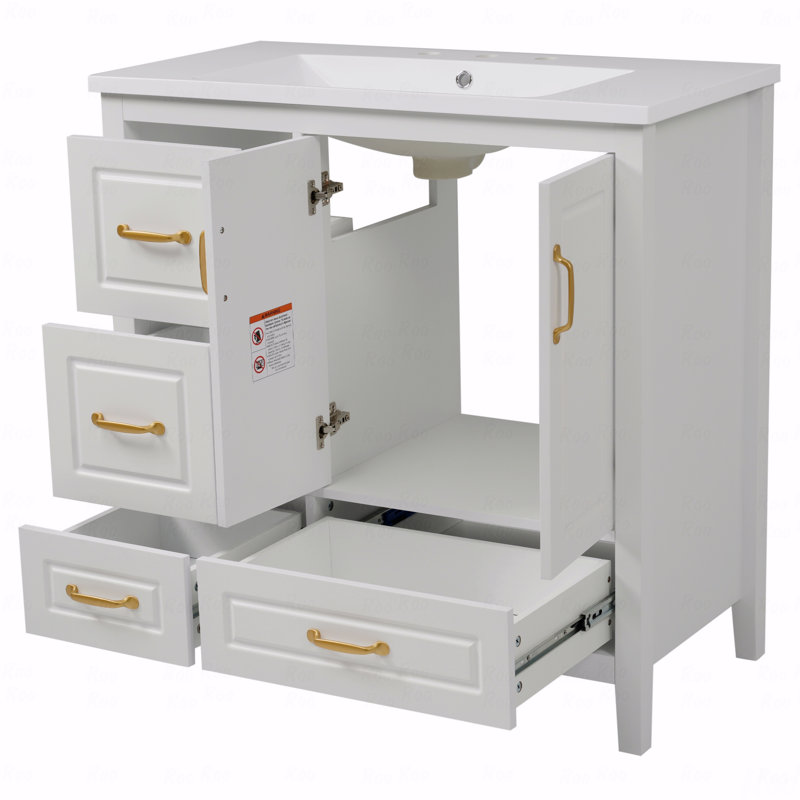 Meuble-lavabo 36 po avec lavabo, une armoire avec portes à fermeture douce, 4 tiroirs à fermeture douce, poignées en métal