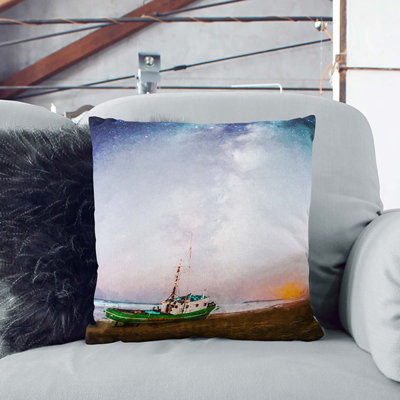 Grounded Fishing Boat at Dusk Cushion with Filling