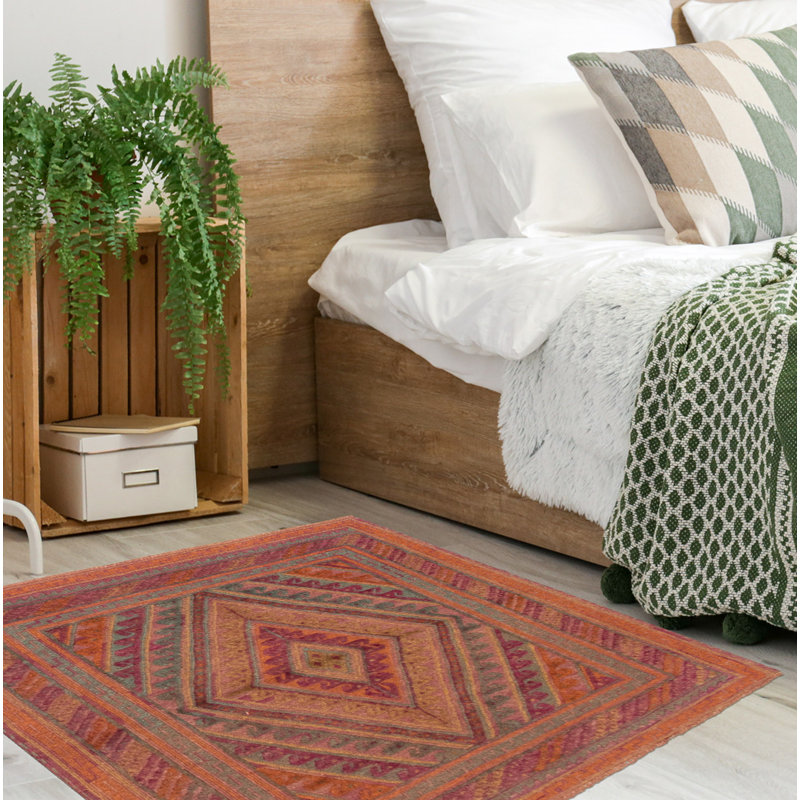 Tapis mauve noué à la main de conception unique 3 pi 10 po x 3 pi 11 po Joeseph