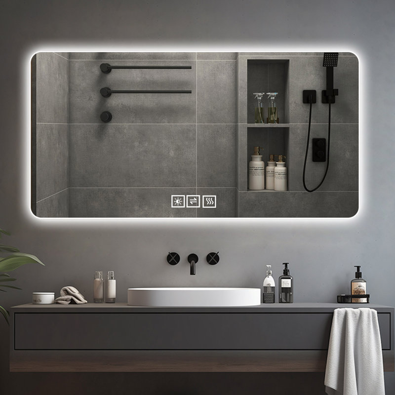 Miroir de salle de bain 28 po x 60 po sans cadre avec lumière DEL, résistant à la corrosion, miroir à trois couleurs à intensité variable et rétroéclairé avec fonction de désembuage à une touche