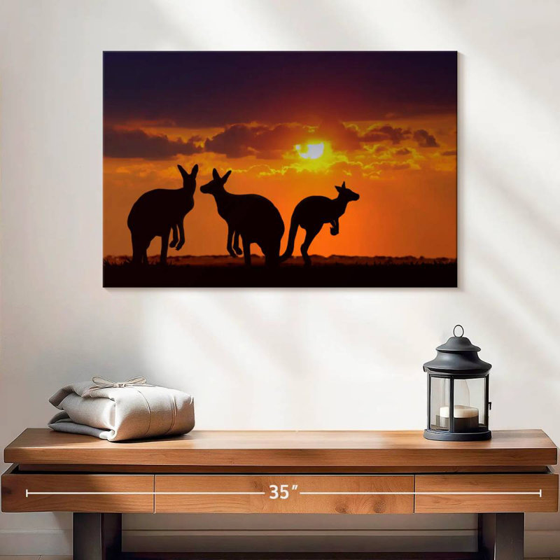 Safari kangourous au coucher du soleil, H 16 po x l 24 po