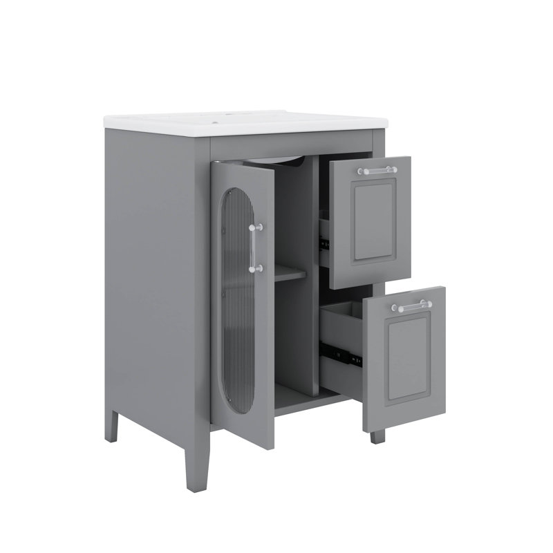 Meuble-lavabo 24 po avec tablette intérieure personnalisable, 2 tiroirs et une porte simple, Gris