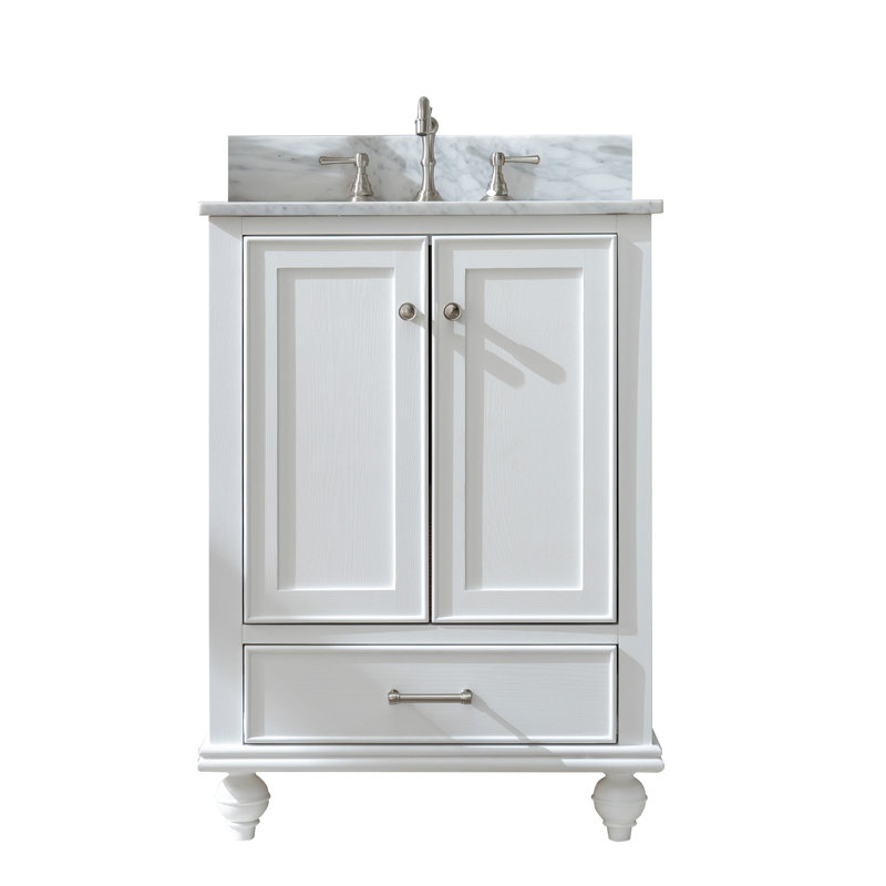 Ensemble de meuble-lavabo simple 24 po Angelissa, Grain blanc, Pierre artificielle blanc de Carrare