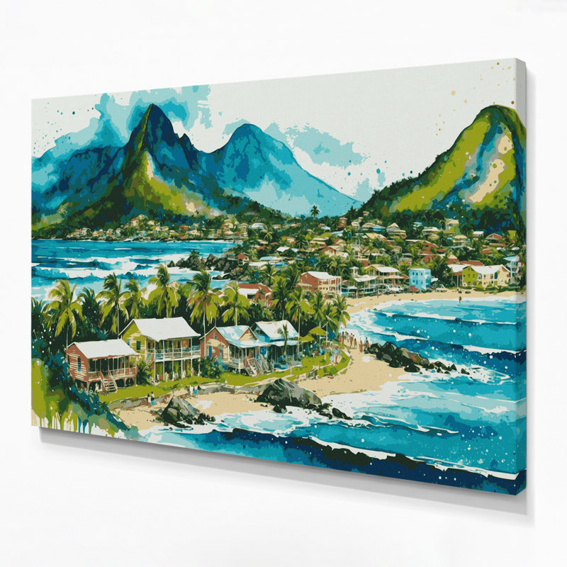Art mural sur toile vert avec villes en Jamaïque, H 11 po x l 14 po