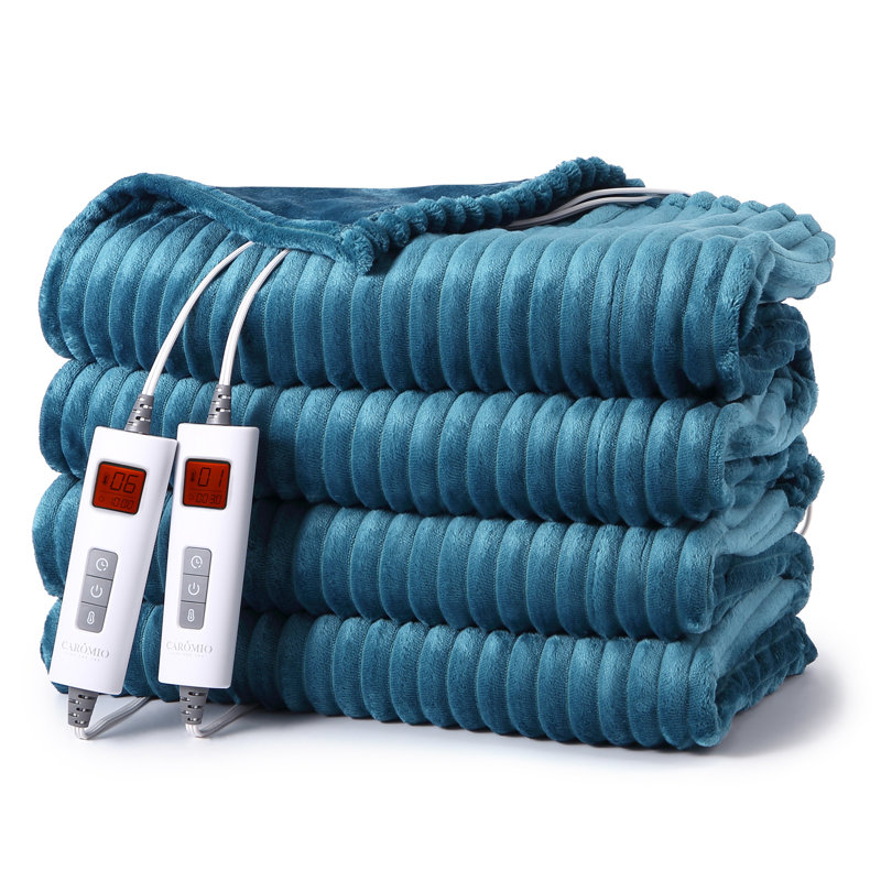 Couverture électrique pour lit simple - flanelle chauffante avec 6 niveaux de chauffage et 20 réglages de temps, Marine