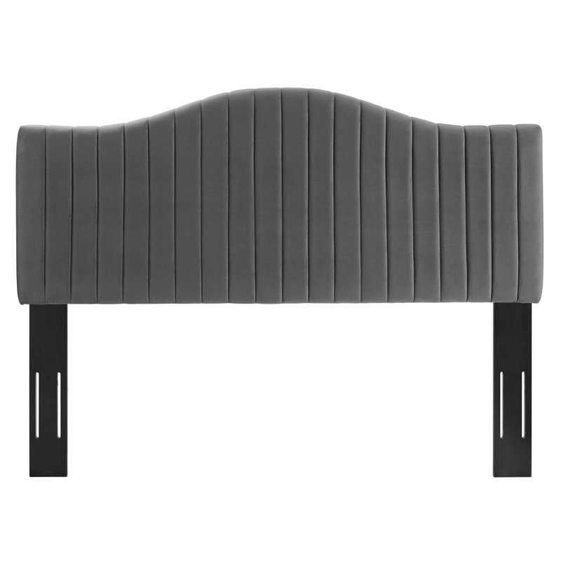 Brielle Channel Tufted Performance Velvet Headboard, Queen, Charcoal