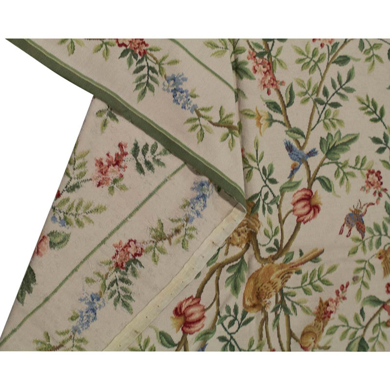 Tapis beige / vert / or noué à la main de haute qualité