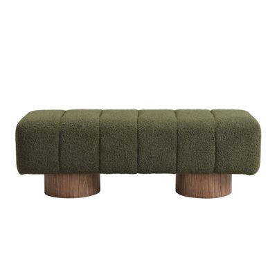 Upholstered Dining Bench For Dining Room, No-Assembly End Of Bed Entryway Bench Ottoman For Bedroom Living Room Boucle Fabric Stool Top Wood Leg 300 LBS Weight Capacity