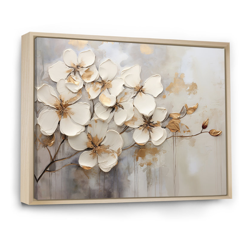 «Beige and Gold Minimalisme Violets - Violets», reproduction d'art sur toile encadrée, Cadre naturel flottant