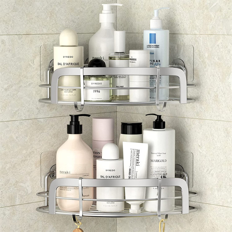 Shower Corner Caddy, Bathroom Corner Shower Shelf,  2 Pack, Silver
