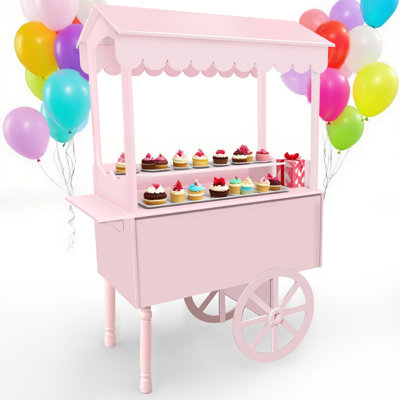 70"x40"x22" Versatile Candy Cart with Wheels, Mobile Ice Cream Cart for Business, Party Dessert Cart & Flower Display Stand, Includes 100 Balloons & 1 Soft Glow Light, Pink