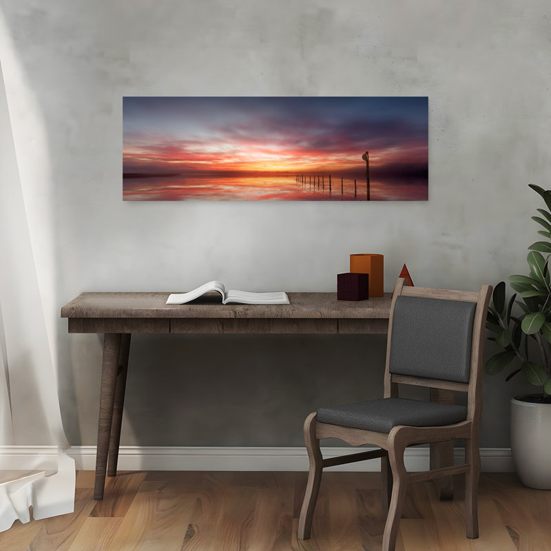«Dramatic Misty Sunrise Colorful Dramatic Ethereal Coastal Landscape», art mural, H 12 po x l 36 po