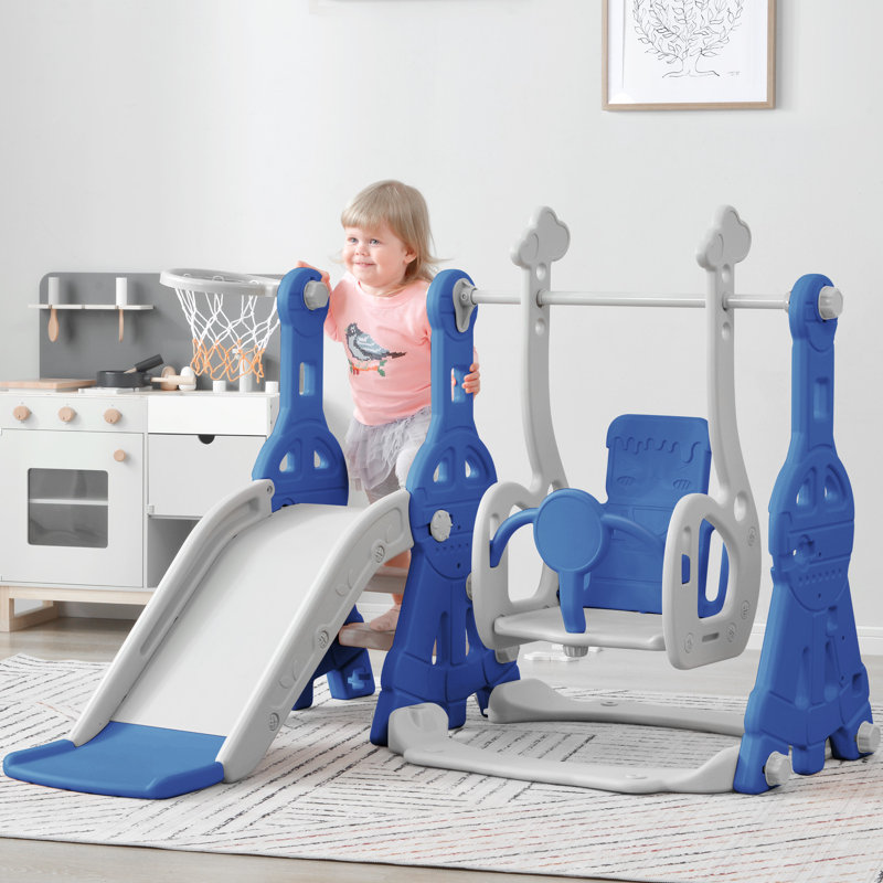 Ensemble de jeu 4 en 1 avec balançoire et balançoire pour tout-petits avec lecteur de musique, Bleu