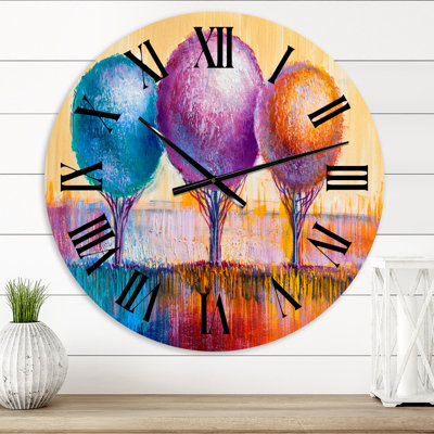 Paysage surréaliste d'arbres rouges et mauves VI - Horloge murale de ferme