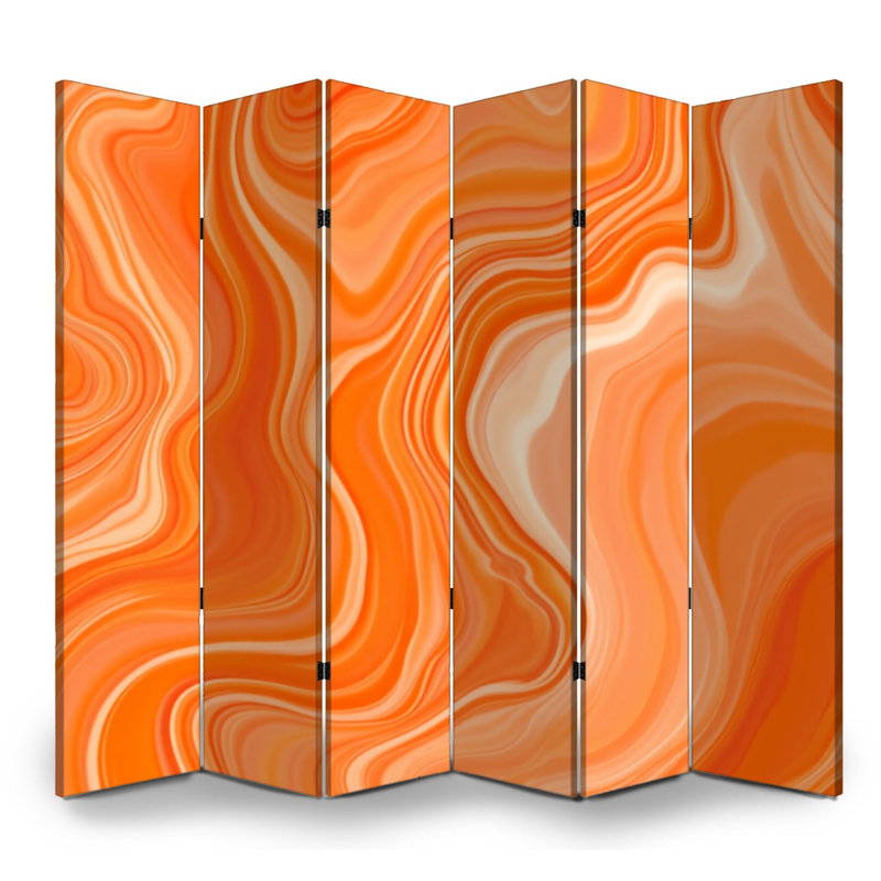 Cloison pliante 6 panneaux paravent en marbre fluide abstrait orange royal, 6, 71" H x 96" W x 1" D