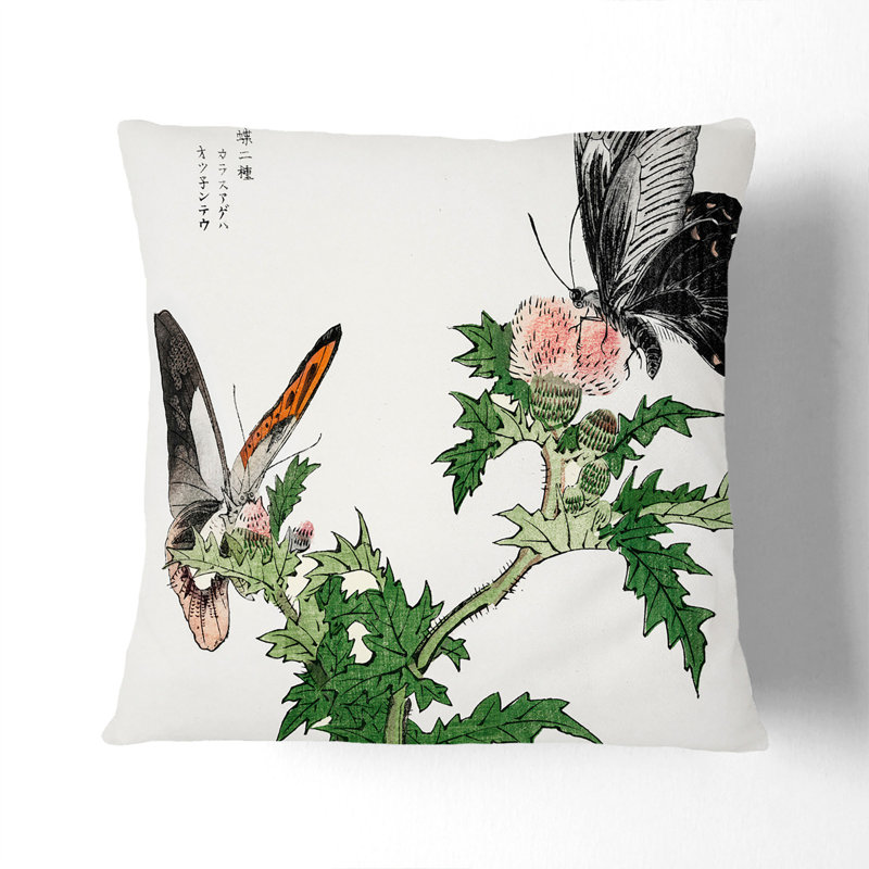 Butterflies On Pink Thistles Square Throw Cushion, 55cm H x 55cm W x 20cm D