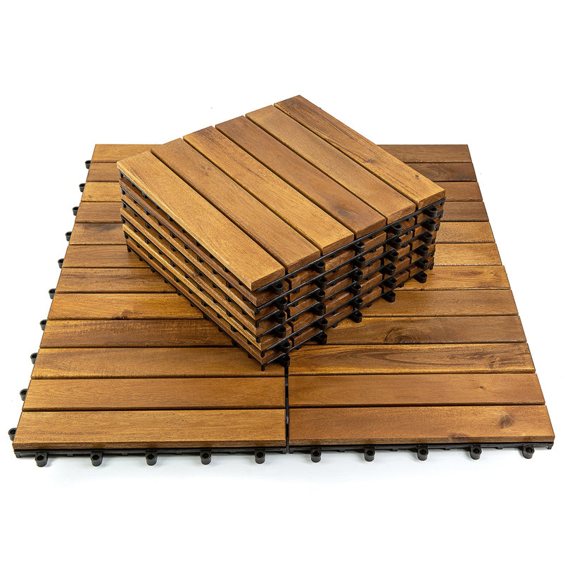 12 po X 12 po Carreau de terrasse en bois d'acacia 6 lattes