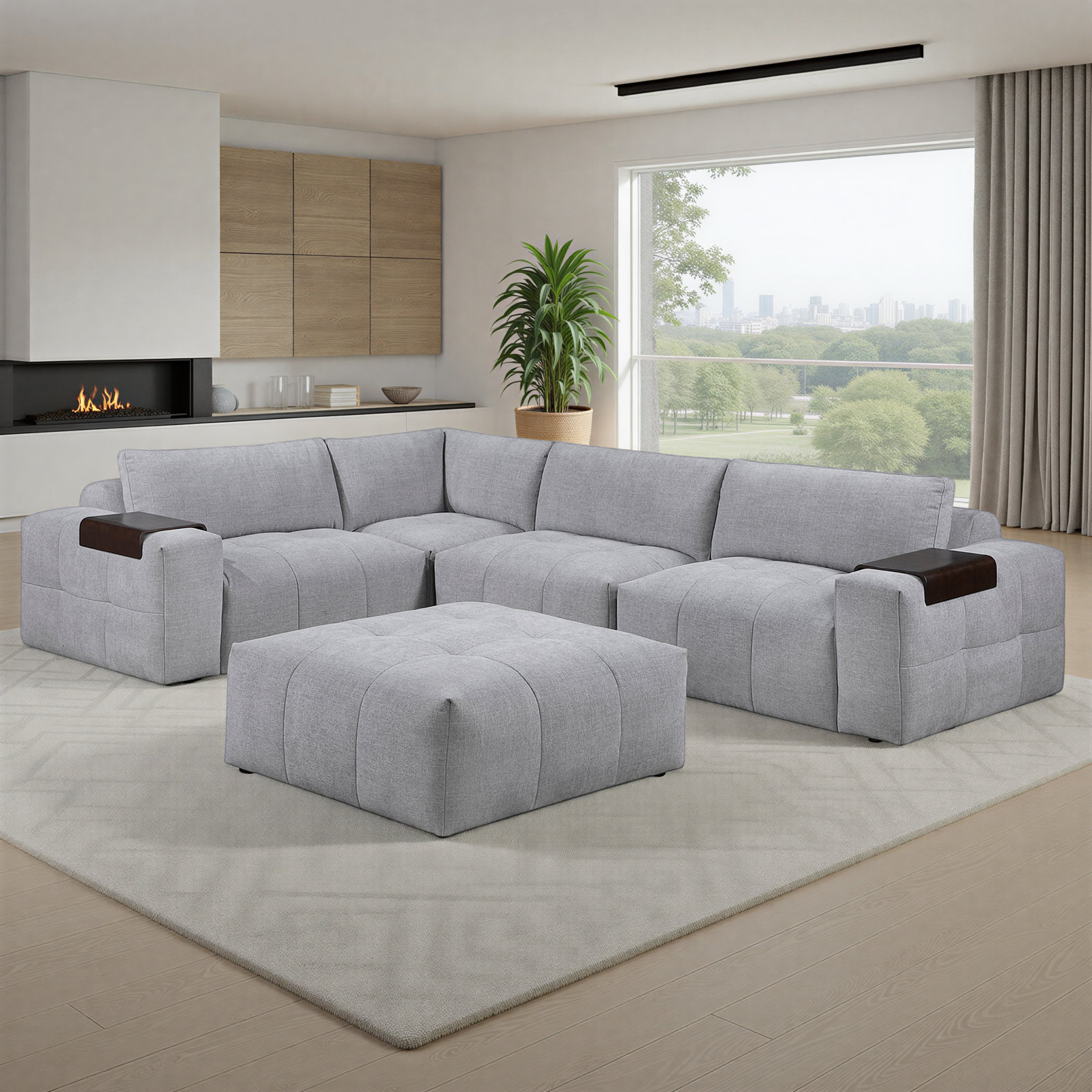 Providence Reversible Sectional, Gray Textured Fabric
