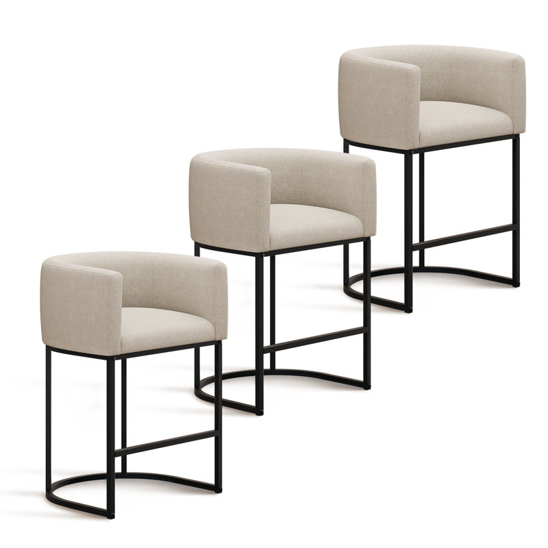Upholstered Counter Stool with Metal Frame, Beige