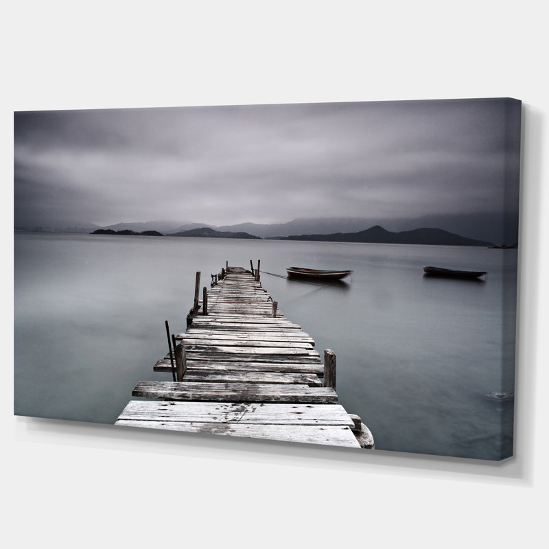 Pont de pont et bateaux au bord de la mer - impression, H 20 po x l 40 po x p 1 po, Toile tendue