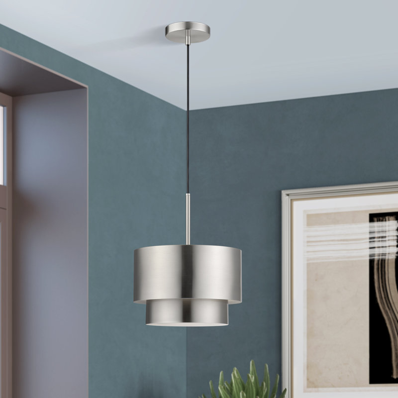 Luminaire suspendu en nickel brossé 1 lumière Acklin, Argent argent, Nickel brossé
