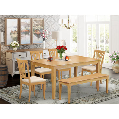 L'ensemble de meubles de salle à manger 6 pièces contient une table de cuisine rectangulaire et 4 chaises de salle à manger en tissu de lin avec un banc, 36 x 60 pouces, chêne