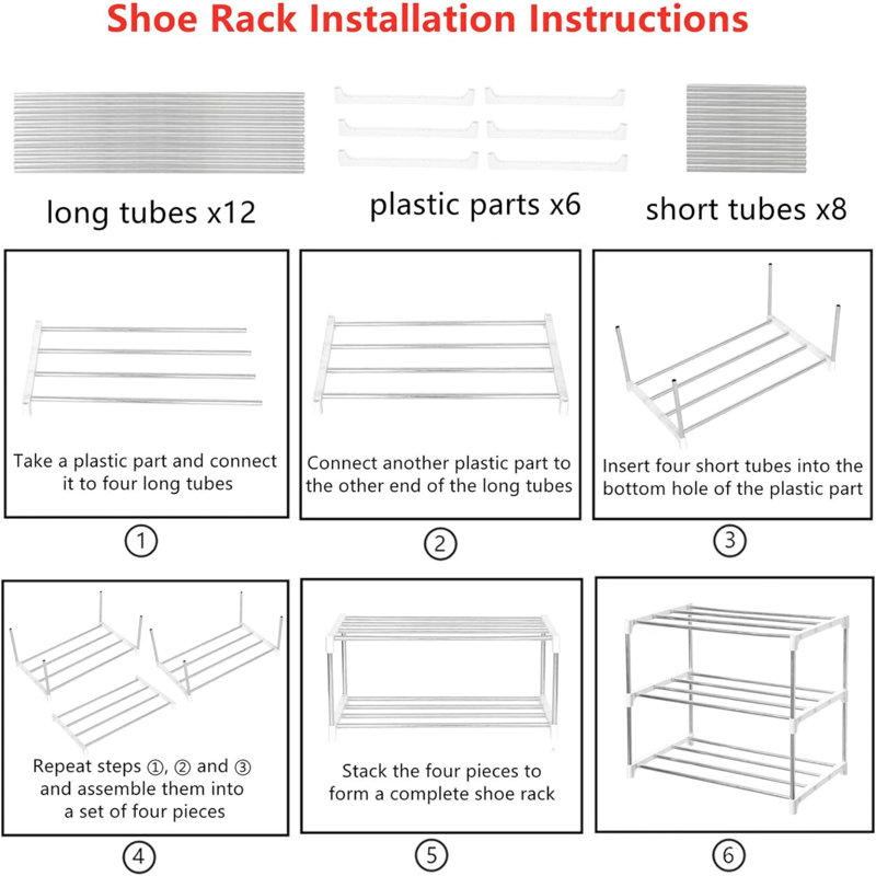White and Silver Stackable 4-Tier Metal Shoe Rack