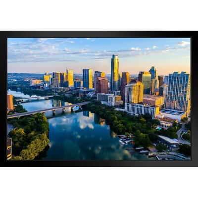 Austin Texas Skyline Tranquil Lady Bird Lake At Sunrise Photo Art Print By Black Wood Framed Art Poster 20X14 -  Latitude RunÂ®, 0D5783D17C9D404E832BC6E354DB8C8C