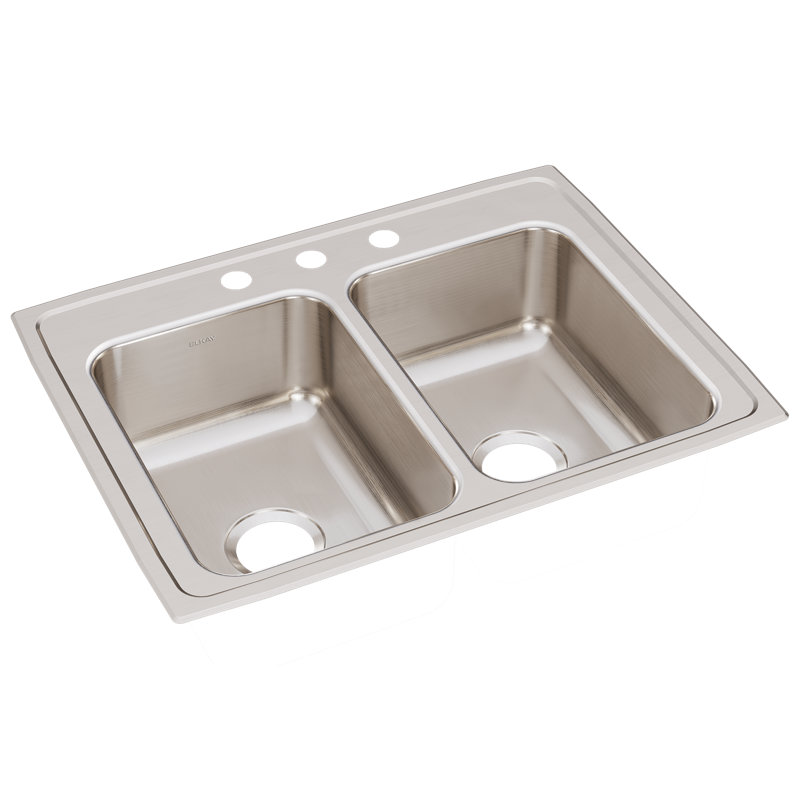 Lustertone 29" L x 22" W Double Basin Drop-In Kitchen Sink, 3 hole