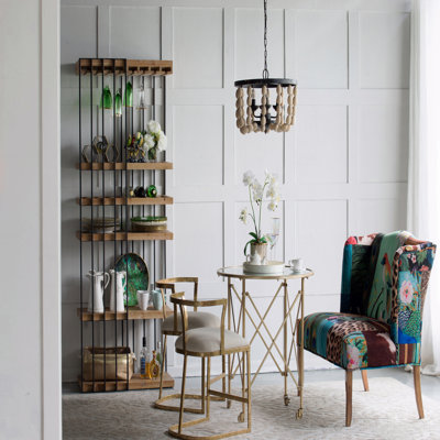 Lustre - 4 lumières en bois, luminaire suspendu avec fonction de chaîne réglable