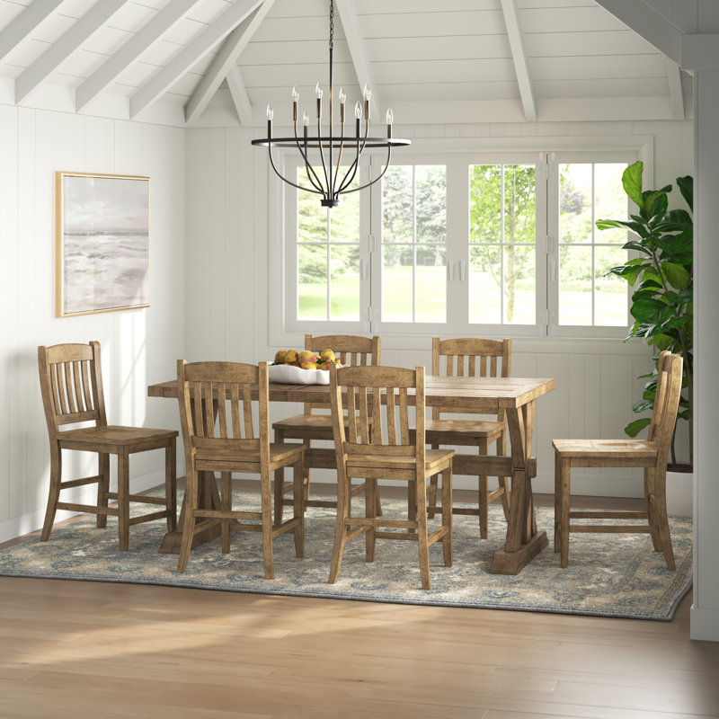 Averie 6 - Person Extendable Pine Solid Wood Solid Wood Top Trestle Dining Set