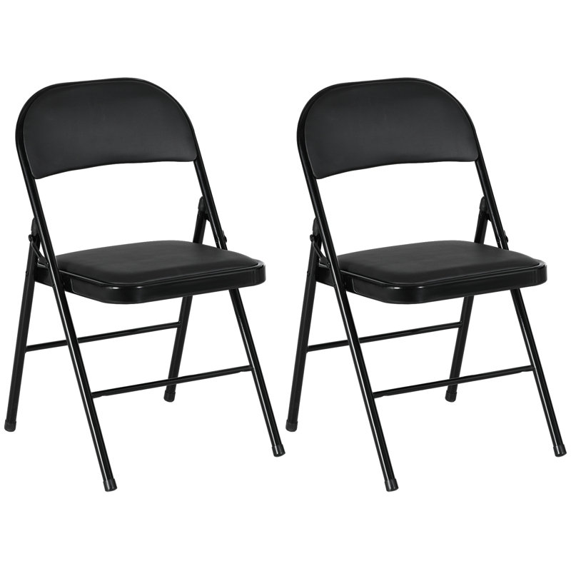 Kopervik Faux Leather Padded Stackable Folding Chair Folding Chair Set, 2, Black