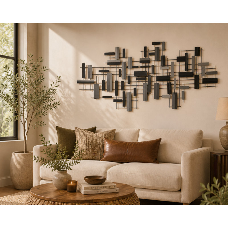 CosmoLiving by Cosmopolitan Black Metal Geometric 3D Stripes Home Wall Decor, 60" x 1" x 30", Black