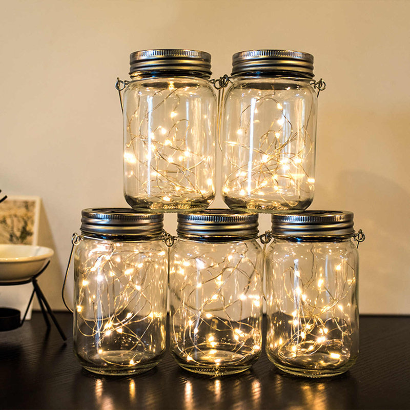 5.3'' Solar-Powered Glass Mason Jar Outdoor Hanging Lantern 2700K