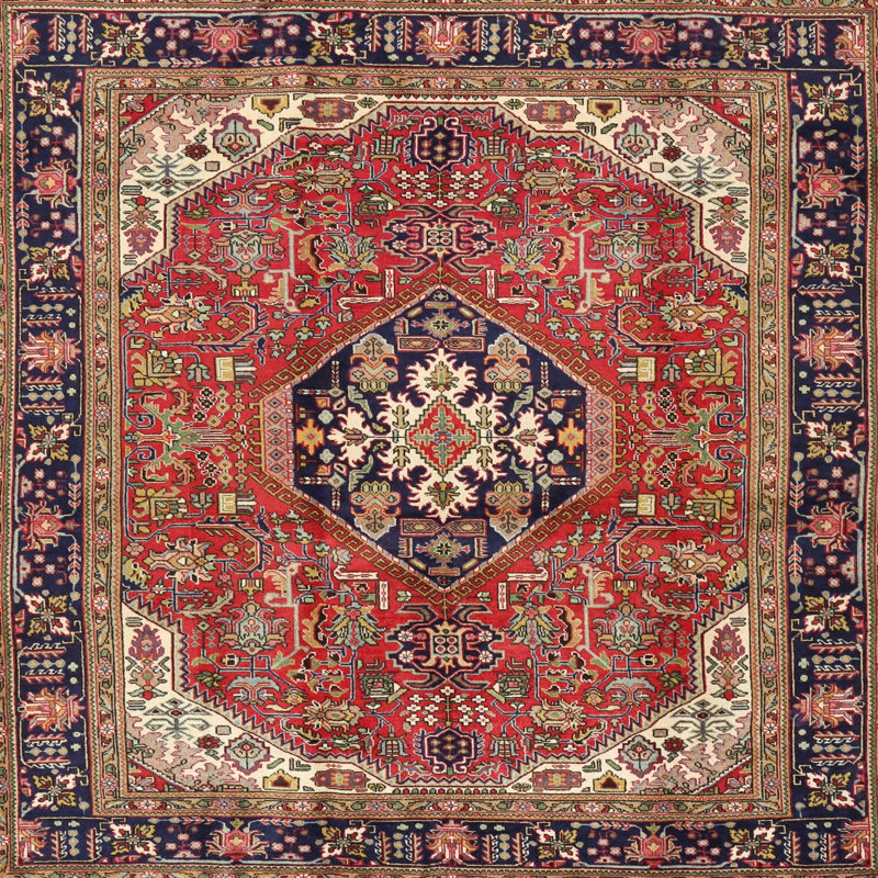 Tapis traditionnel rouge / brun, Carré 4 pi