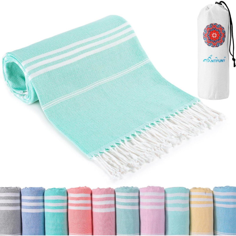 Adeliya Cotton Blend Beach Towel, Aqua