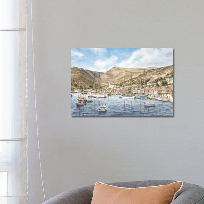 Greek Seaport Town by Stanton Manolakas - Wrapped Canvas Print