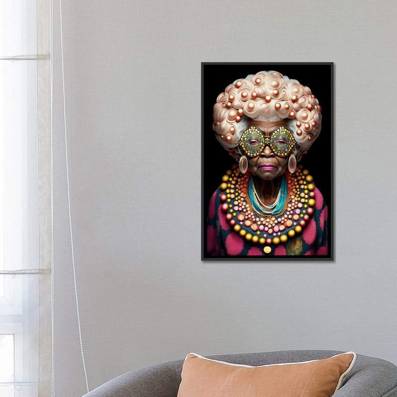 Afrofuturist Grandma I, Black Floater Framed Canvas, 26" H x 18" W x 1.5" D