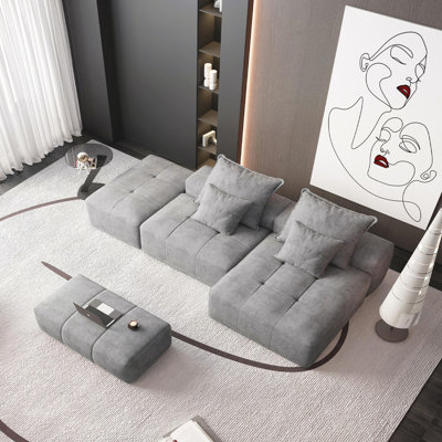 Boneless Modern Oversized Modular Sectional Sofa with Ottoman, Seat, Chaise Lounge and Armrest. Chenille Fabric, Soft Cushions, 4 Pillows, 4 PC DIY, No Assembly Needed.