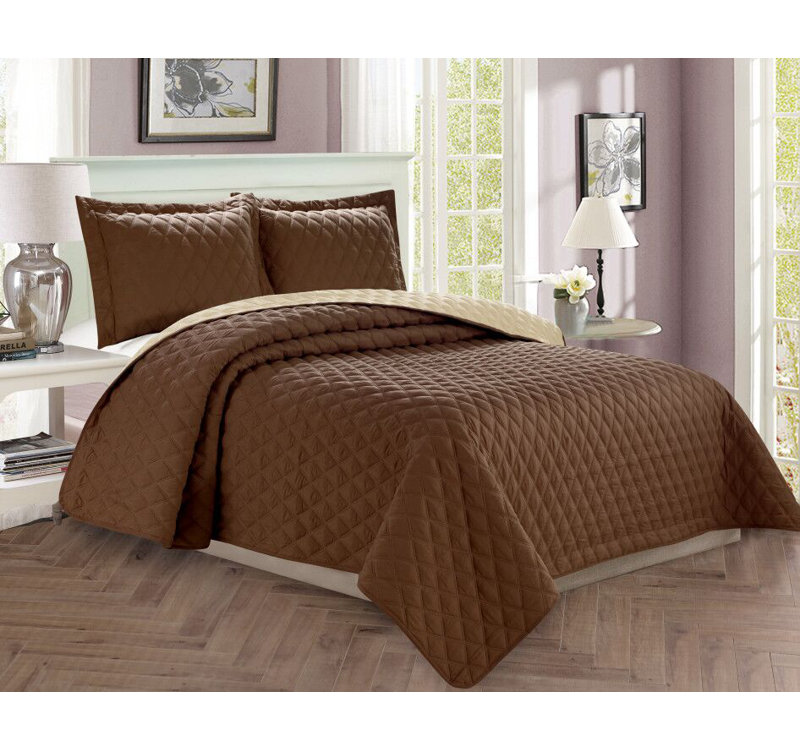 Feather Sheet Polyester Comforter, Twin + 1 Shams, Chocolate/Cream