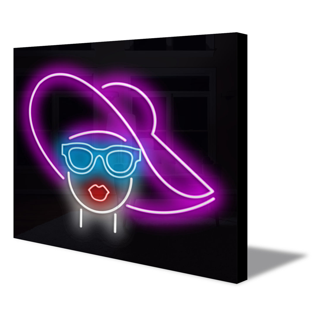 Neon Sign Lady with Hat Wall Décor