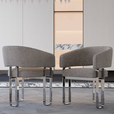 Boucle Dining Chair With Polished U-Shaped Legs (Set Of 2)