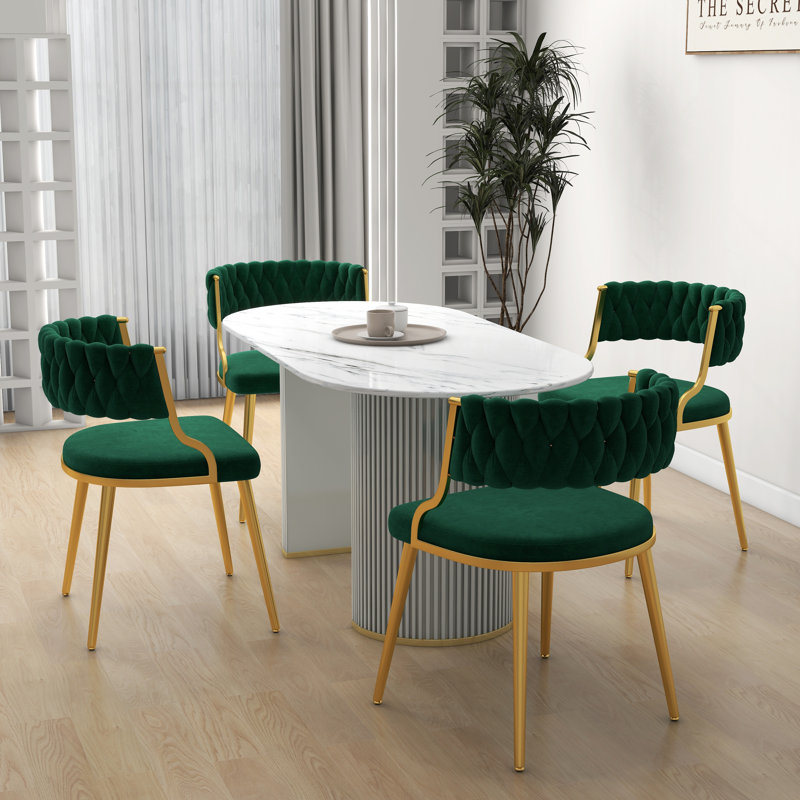 Ginko Tufted Velvet Dining Chair, Dark Green, 4
